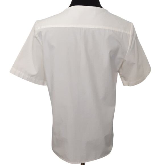 Vintage 80s Sheer Lace Button Up Shirt Tuxedo Pleated Cream Short Sleeve Retro - Picture 3 of 10